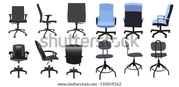 Desk Chair Front Back Side Collection Stock Vector Royalty Free