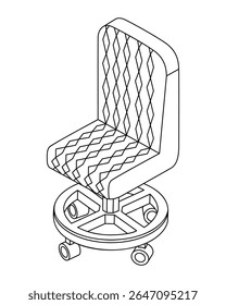 Desk chair - hand drawn black and white isometric vector illustration.