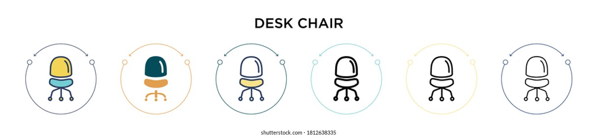 Icono de la silla de escritorio con estilo relleno, delgado, contorno y trazo. Ilustración vectorial de dos diseños de iconos vectores de silla de escritorio de color y negro se pueden utilizar para móviles, ui, web