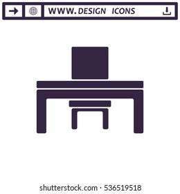 Desk and chair Icon Vector flat design style