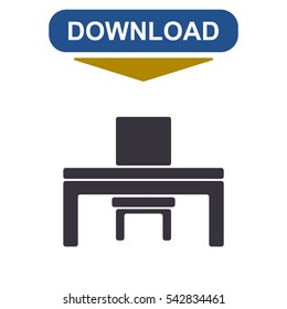 Desk and chair Icon Vector flat design style