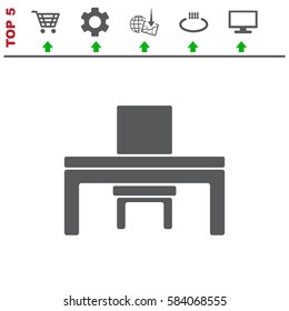 Desk and chair Icon Vector flat design style