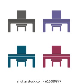 Desk and chair Icon Vector flat design style