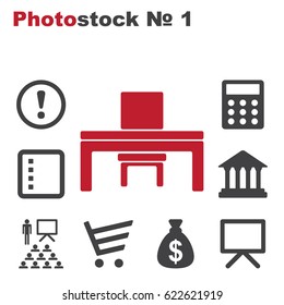 Desk and chair Icon Vector flat design style
