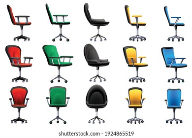 Desk chair icons set. Cartoon set of desk chair vector icons for web design