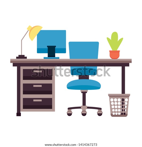 Desk Chair Laptop Plant Paper Bin Royalty Free Stock Image