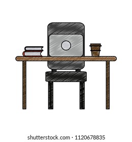 Desk and chair with laptop scribble