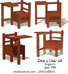 A desk and chair set from a Chinese medium school in early Singapore represents the dedication to education and cultural identity, highlighting the community's commitment to learning during that era.