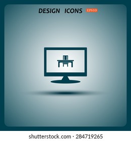 desk and chair, a table in the office. icon. vector design