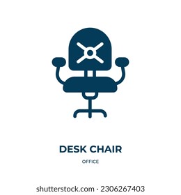 Schreibtischstuhl, Vektorsymbol. Schreibtischstuhl, Büro, Möbel gefüllt Symbole aus dem flachen Bürokonzept. Einzeln schwarzes Symbol, Vektorgrafik-Symbol-Element für Webdesign und mobile Apps