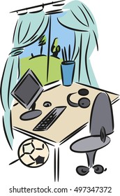 Desk in child's bedroom. Home workplace