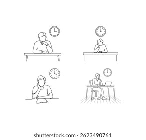 Desk And Clock Silhouette Vector Set: Work And Study Time Graphics!