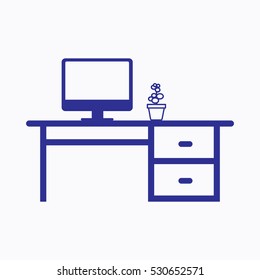 Desk with Computer and Cactus plant symbol icons