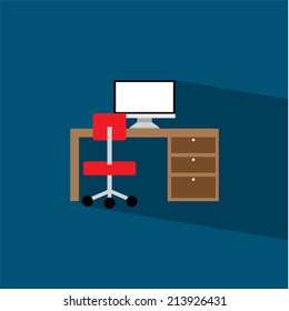 desk and computer flat icon  vector illustration eps10  