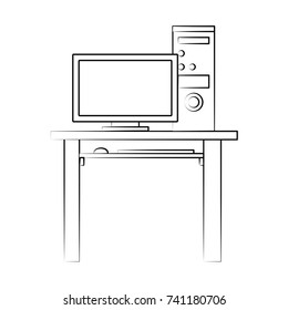 desk with computer frontview icon image 