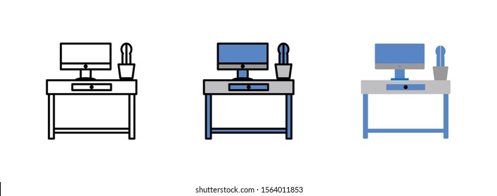 desk and computer icon isolated on white background for web 