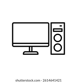 Desk computer icon with computer tower and monitor screen

