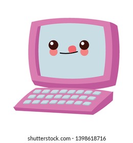 desk computer with keyboard kawaii cartoon