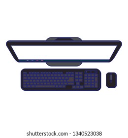 desk computer with keyboard and mouse topview blue lines