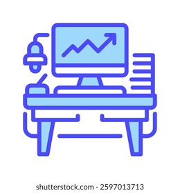 Desk with Computer line icon. Universal creative premium symbol. Vector sign icon logo template. Vector illustration