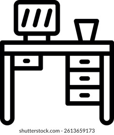 Desk with Computer Line Vector Icon Design
