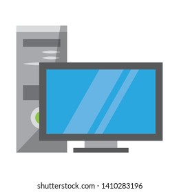 Desk computer monitor and cpu technology vector illustration graphic design