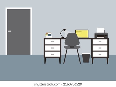 desk with computer and other things, vector illustration