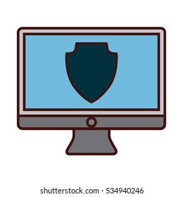 desk computer with security  icon image vector illustration design 