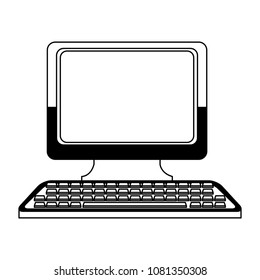 Desk computer symbol on black and white colors