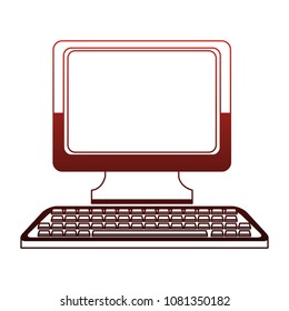 Desk computer symbol on red lines