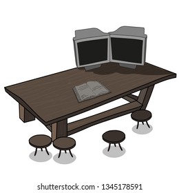 Desk with computers digital illustration