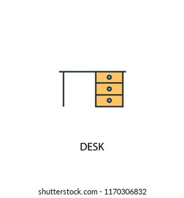 Desk concept 2 colored line icon. Simple yellow and blue element illustration. Desk concept outline symbol design from Workspace set
