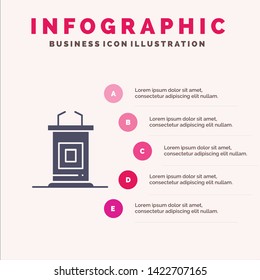 Desk, Conference, Meeting, Professor Solid Icon Infographics 5 Steps Presentation Background