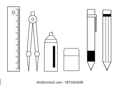 Desk crafting tools set bundle : Pencil, pen, eraser, etc