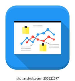Desk with data app icon with long shadow. Flat stylized square app icon with long shadow