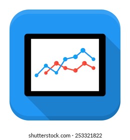 Desk with diagram app icon with long shadow. Flat stylized square app icon with long shadow