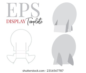 Desk display in a shape of a circle, Vector. Die cut template. Self lock desk display. White, clear, blank, isolated Desk display mock up on white background. Cut and fold packaging design