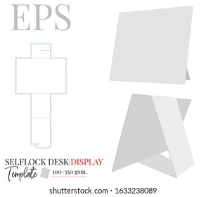 Desk display, Vector. Die cut, laser cutting template. Self lock desk display. White, clear, blank, isolated Desk display mock up on white background. Cut and fold packaging design