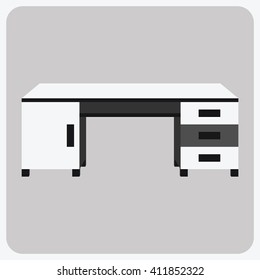 Desk with drawer and cabinet from front