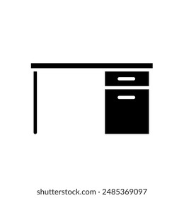 A desk with a drawer and a filing cabinet and a vector image	
