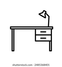 A desk with drawers and a lamp and a vector image	