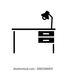 A desk with drawers and a lamp and a vector image	
