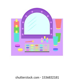 Desk elements of makeup vector color illustration