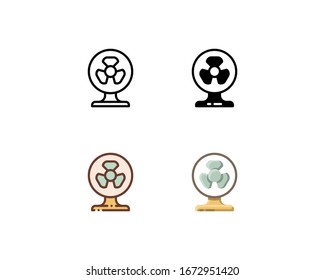 Desk Fan Icon. With Outline, Glyph, Filled Outline, And Flat Style