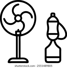 Desk Fan and Water Bottle Isolated concept as A vector image of a desk fan and water bottle isolated on a white background. Perfect for depicting comfort and hydration in a home of