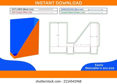 Desk file paper box, offfice file box dieline template and 3D box design