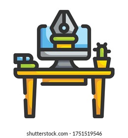 Desk Fill Outline icon. Design Thinking Concept.