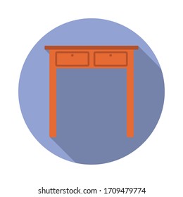 desk flat long shadow icon. Simple color vector of Furniture icons for ui and ux, website or mobile application