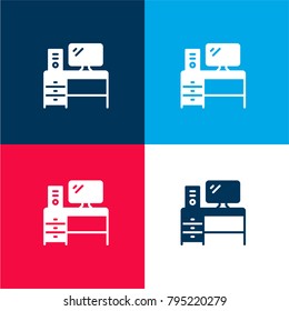 Desk four color material and minimal icon logo set in red and blue