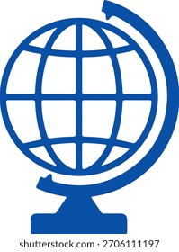 Logotipo del icono del globo de escritorio, Vector mínimo plano azul, símbolo de la conexión mundial